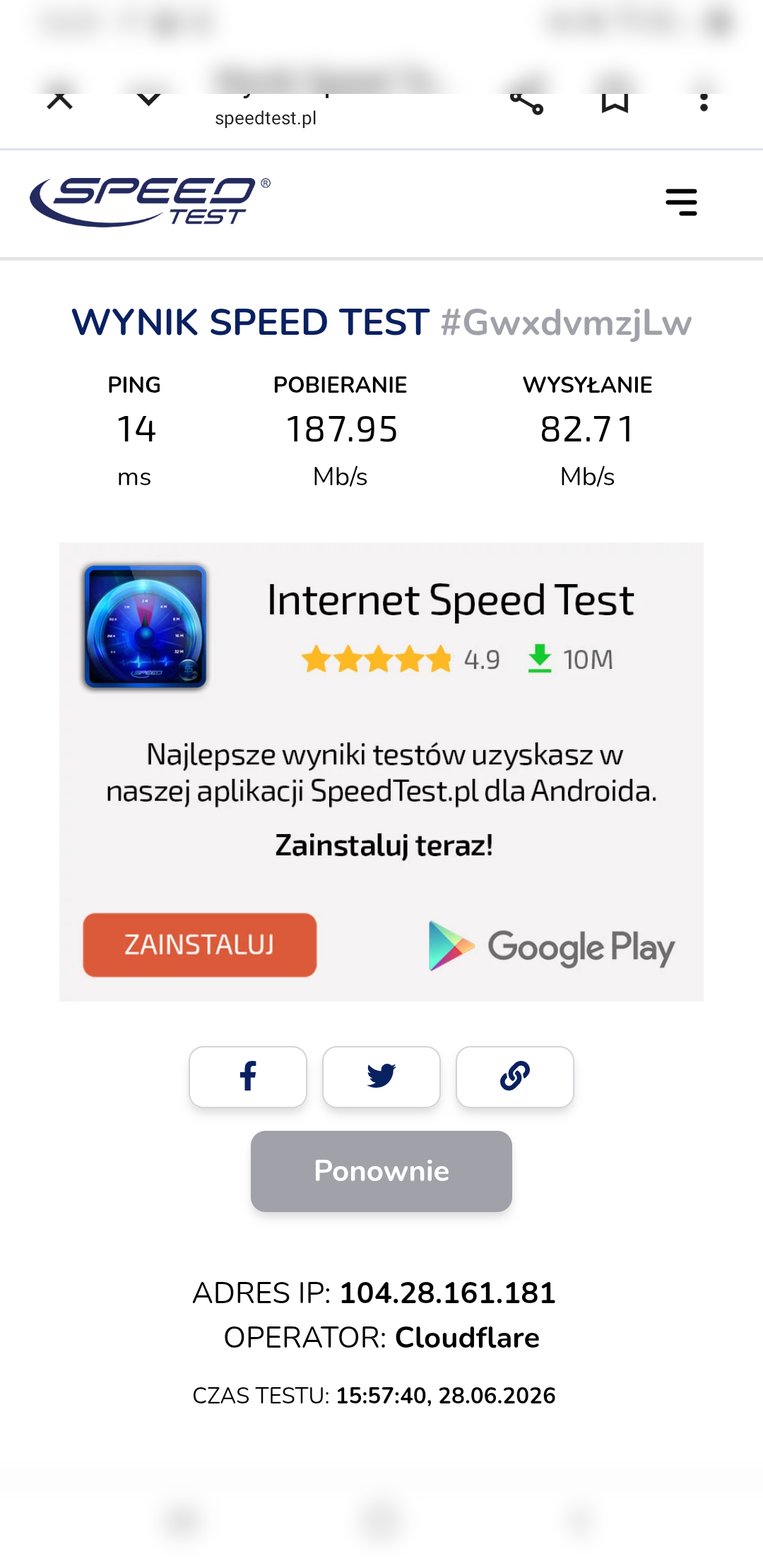 Wynik Speedtest